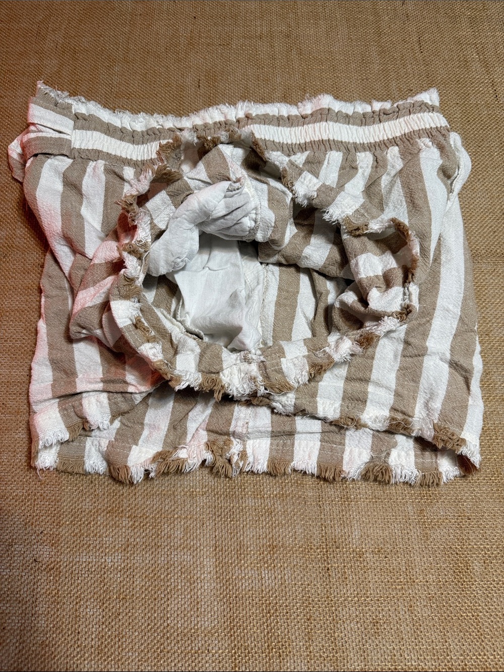 Striped Tan and White Women's Drawstring Shorts - Picture 5 of 5